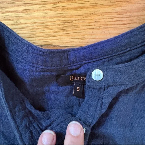 Quince Dark Blue Short Sleeve Cotton Gauze Top - Picture 2 of 4